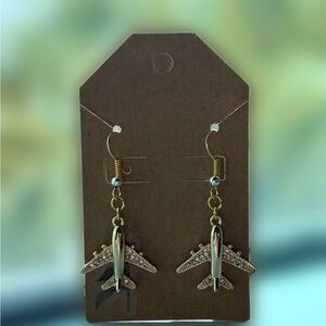 Gold Tone Airplane Earrings Handmade
